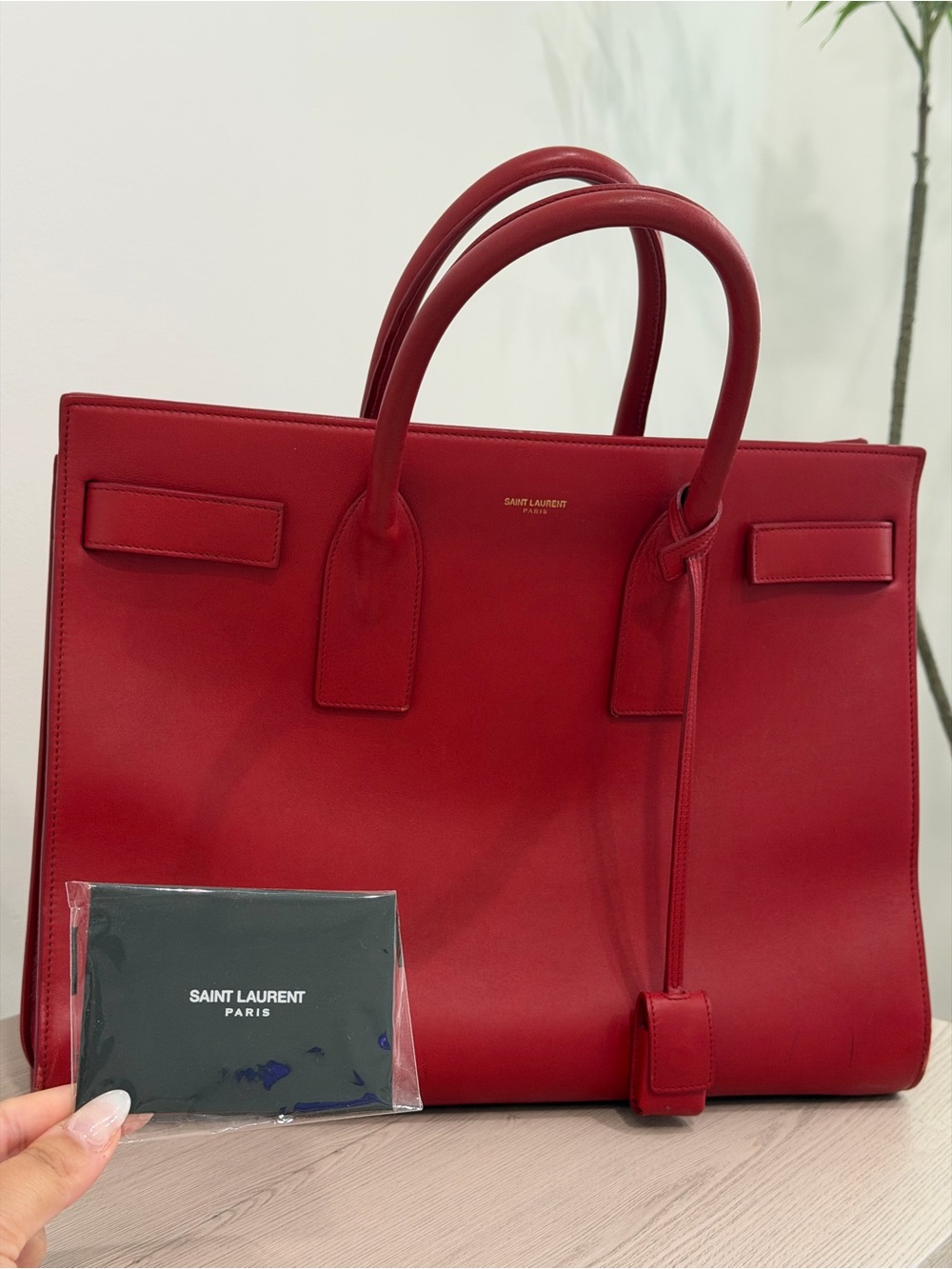 Saint Laurent Red Leather Sac de Jour Tote
